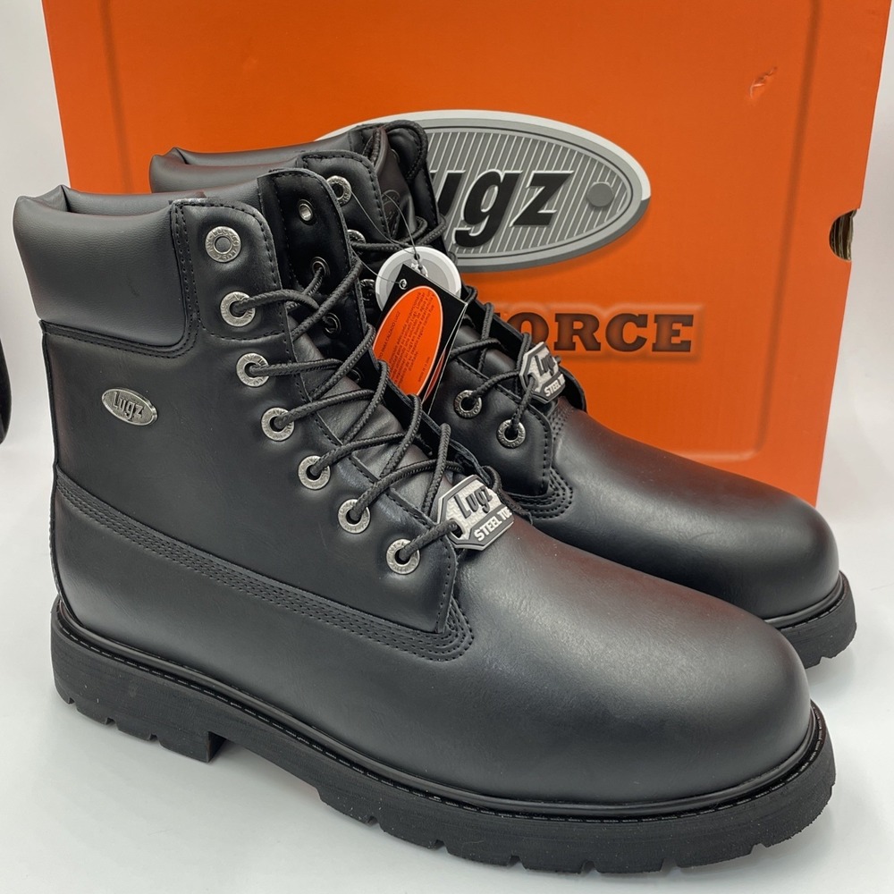 Lugz‎ Pro-Tech Steel Toe Black Work Boots Slip Resistant Men's Size 12 D New